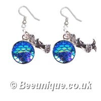 Mermaid & Fish Scale Blue Earrings